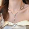 Real gold zircon flower fringed pearl necklace temperament collarbone chain French necklace wholesale