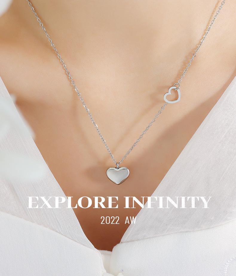 Blogger's Double Peach Heart Necklace: 18K Gold-Plated Titanium Steel Clavicle Chain P221