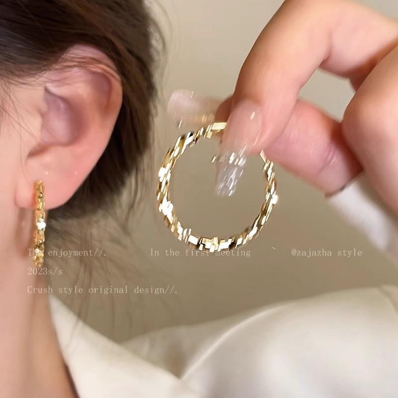 INS-style Minimalist Silver Needle, Versatile Plain Ear Hoop, Light Luxury Metal Round Hoop Earrings, High-end Ear Jewelry