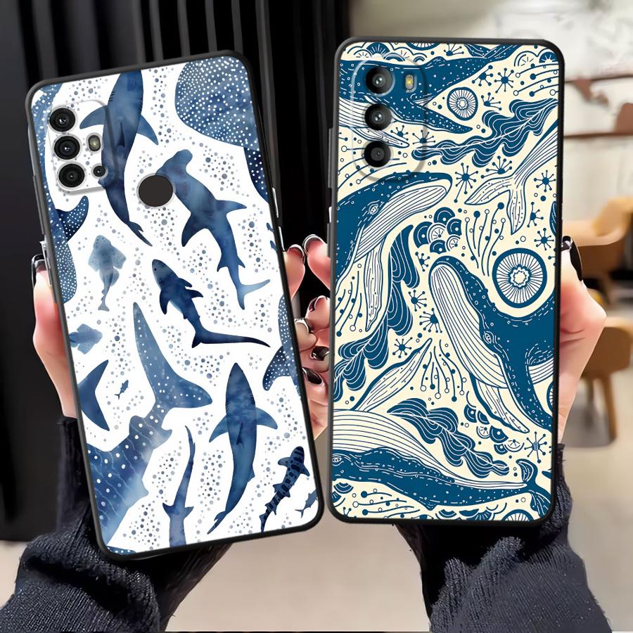 Case for Motorola Moto G71 G51 G73 G50 G52 G53 G30 G32 Edge 20 Pro 30 Lite G60s G22 Edge40 Phone Cover Ocean Shark Whale Design