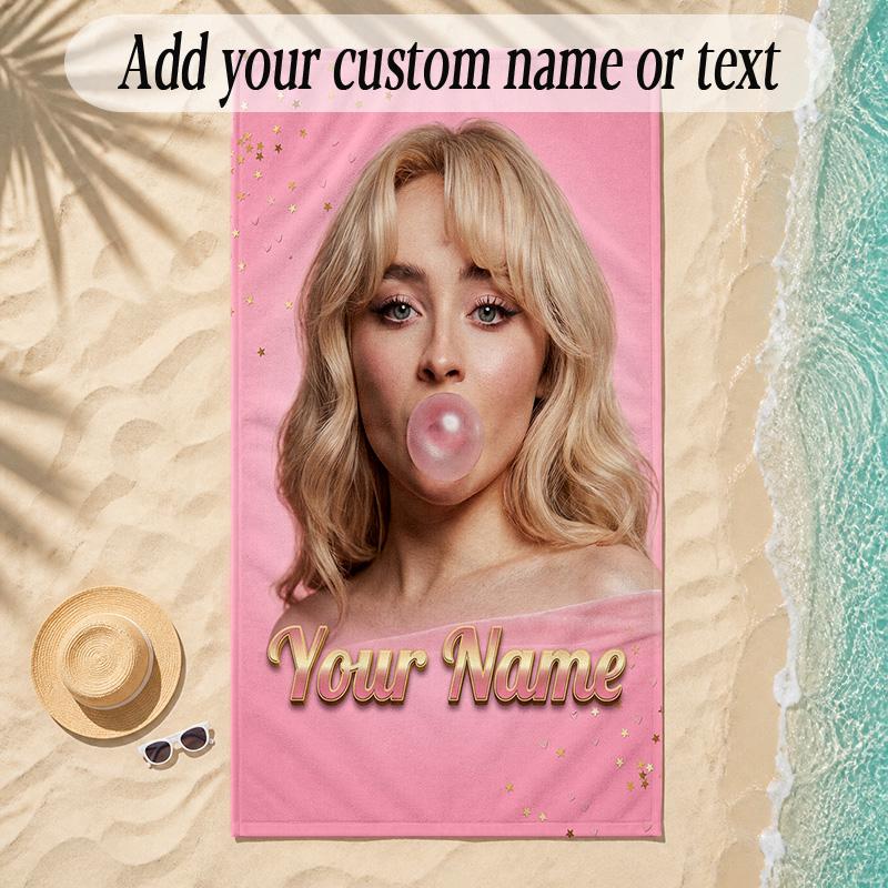 Beach TowelSabrina Carpenter Custom Name Text Personalized Soft Towel for Beach Pool Indoor Home Decor Gift