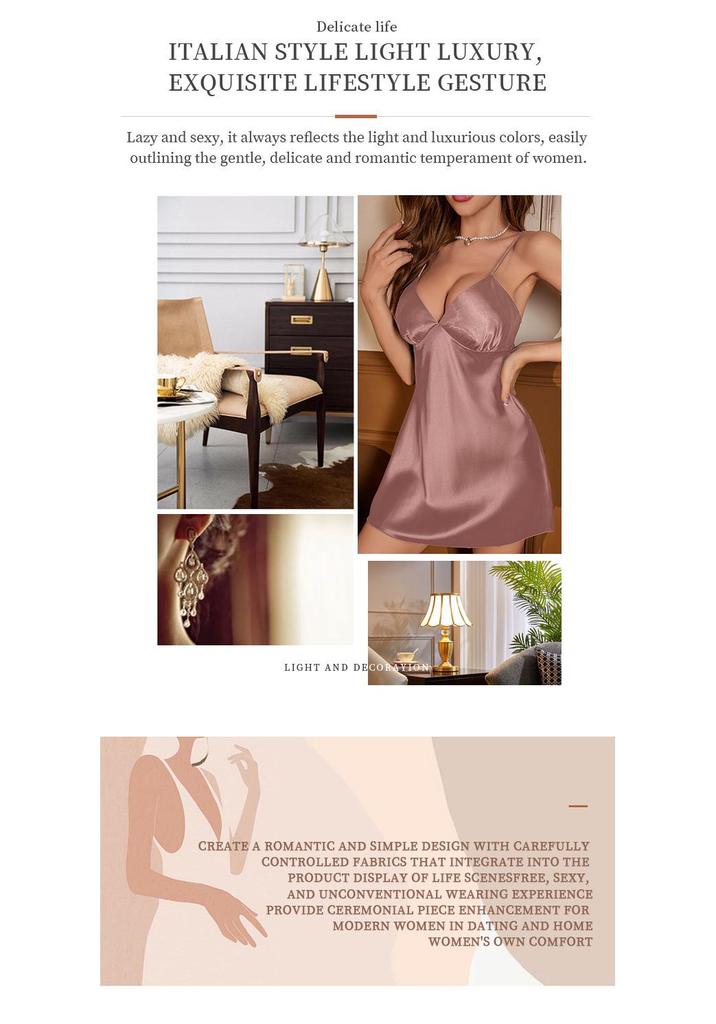 Camisón de seda para mujer – Color liso, Ligero, Cómodo, Ropa de dormir de verano