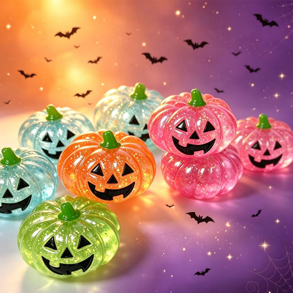 Halloween Squishy Pumpkin Toy Transparent Glitter Stress Relief Fidget Toy Cute Ghost Pumpkin Squeeze Toy Halloween Party Decor