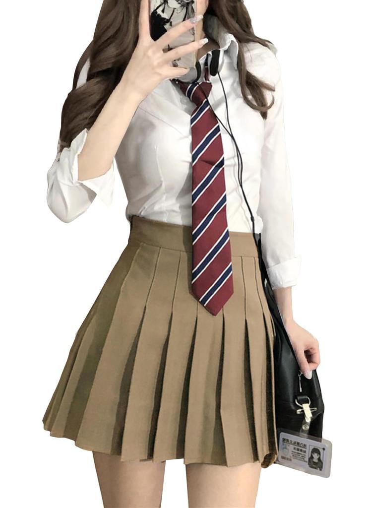 Uniform Skirt Uniform Set Pleated Skirt Halloween Costume Cosplay Photo Shoot Party Costume JK Skirt Long Sleeve White Shirt Tie School Skirt 3 Piece
