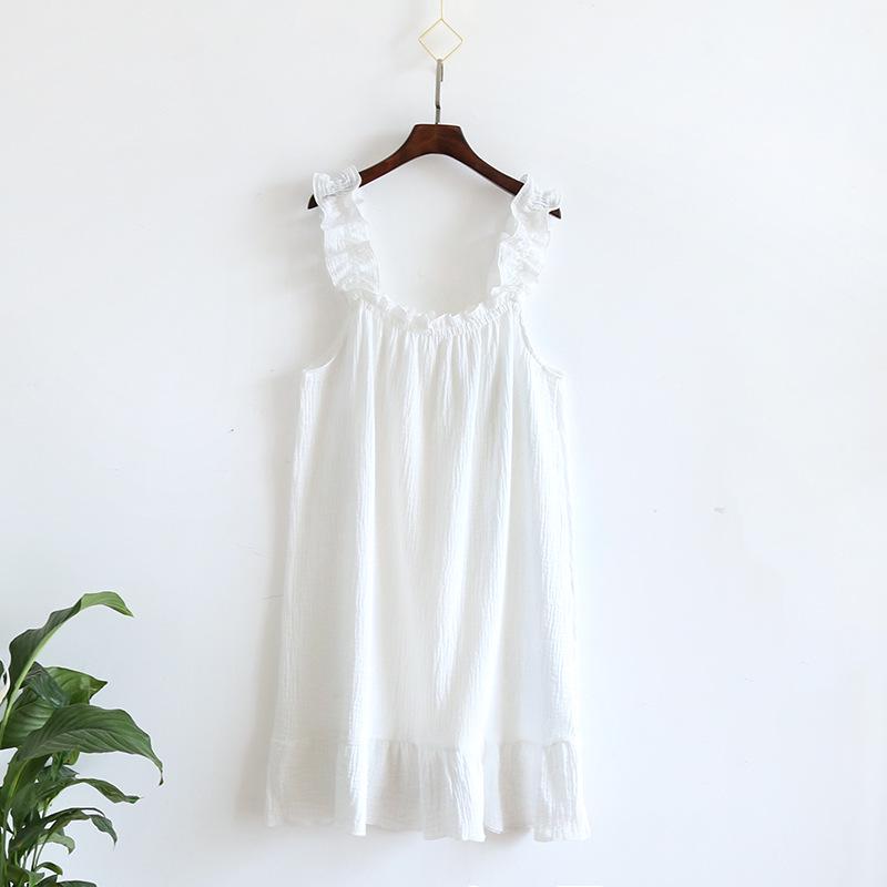 Women's Summer Cotton Spaghetti Strap Nightgown - Sweet, Cute, and Loose Mid-Length Dress for Homewear