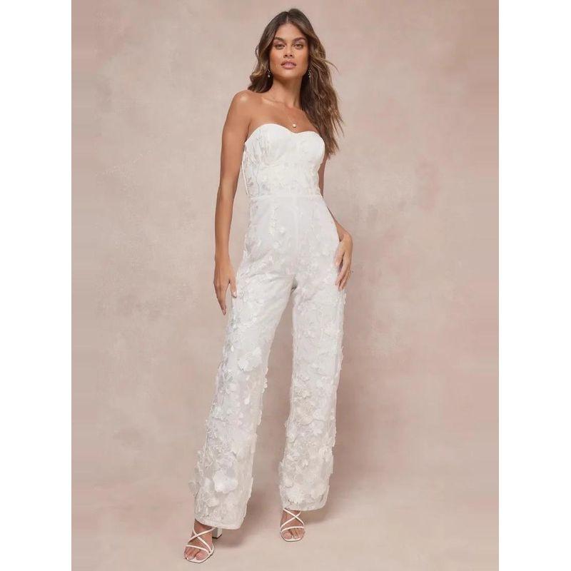 Order Lu's Sexy Gyaru Wrap-around Heavy Industry Three-Dimensional Flowers Pure Desire Slimming European and American Embroidery Royal Sister Jumpsuit