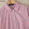 ZANZEA Women Casual Turn Down Collar Long Sleeve Loose Stripe Blouse