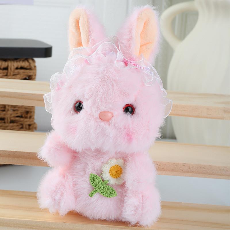 Embroidery Flower Cute Lace Headwear Cartoon Rabbit Plush Toy Pendant For Kids