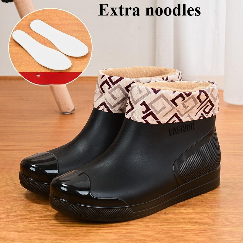 Women's Waterproof Rain Boots - Low-Cut Plastic Boots with Slip-Resistant Soles, Insulated and Fleece-Lined