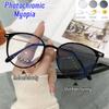 New Trendy Photochromic Glasses Women Anti Blue Light Round Frame Myopia Glasses Outdoor Color Changing Eyewear Diopter 0 ~ -4.0