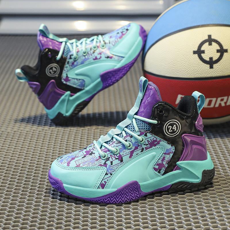 Trendy Boys Sports Shoes Children's Shoes Leather Fashion Basketball Shoes Middle and Older Children's New Popular Children's Basketball Shoes
