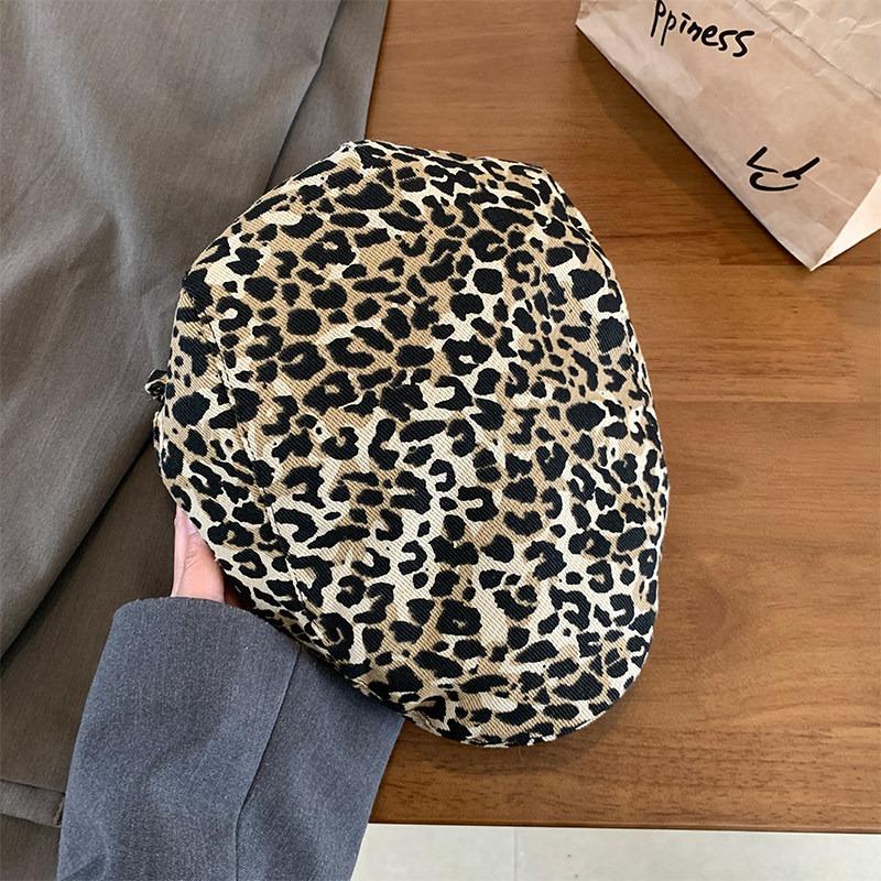 Women S Retro Leopard Print Beret Duckbill Cap Summer Thin Stylish