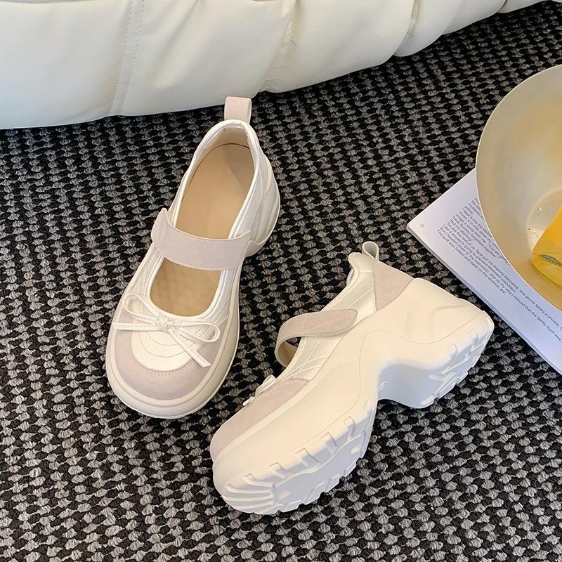 Bow Platform French Mary Jane Small Leather Shoes Women's Spring and Summer New Round Toe Shallow Mouth Heightened Single Shoes
