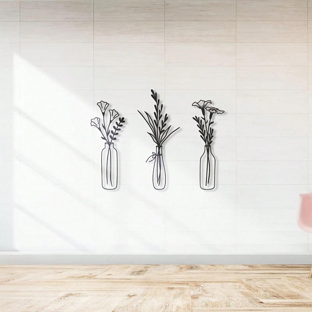 3 Piece Floral Metal Wall Art Minimalist Modern Home Decor