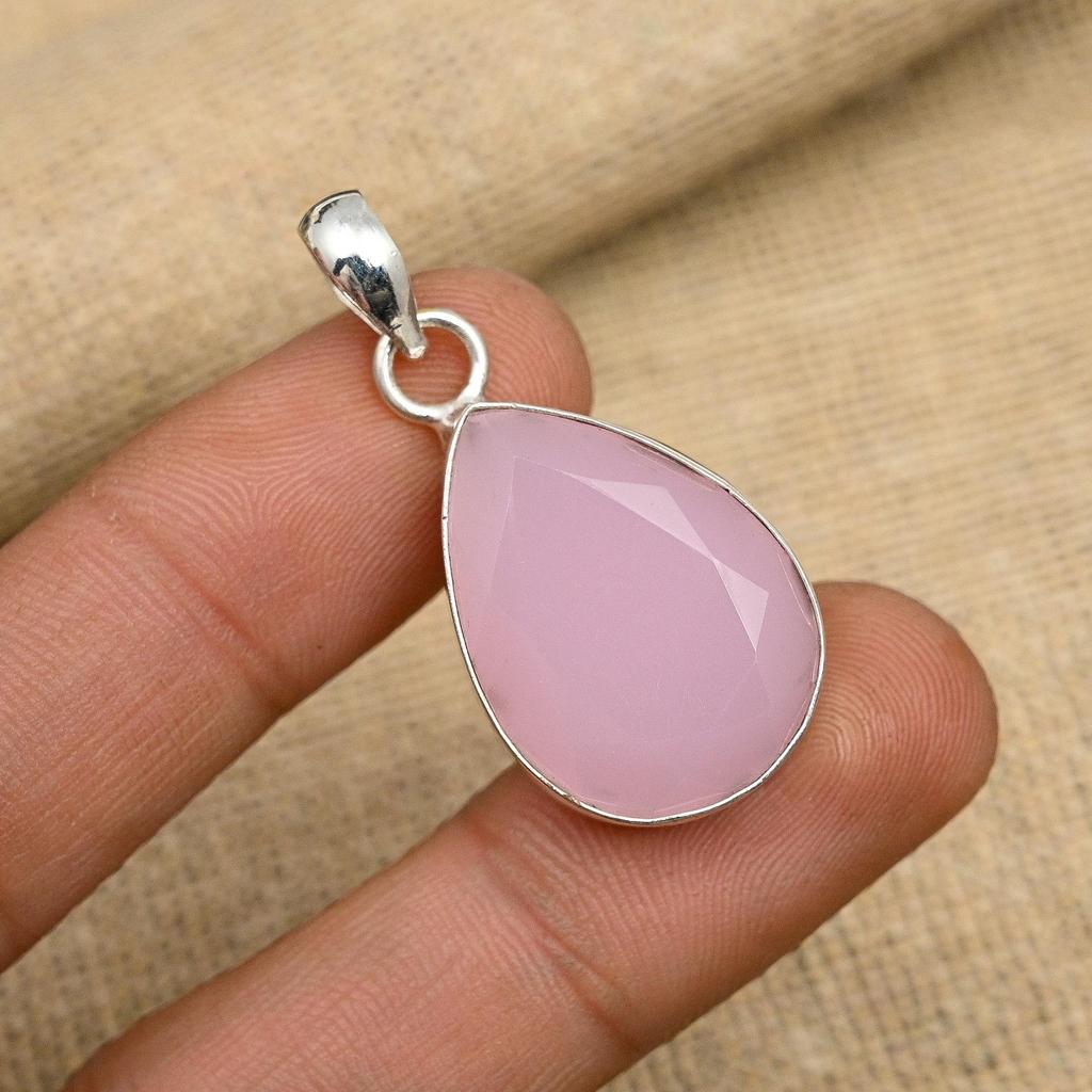 Pink Chalcedony Gemstone 925 Sterling Silver Handmade Lovely Jewelry Pendant For Women