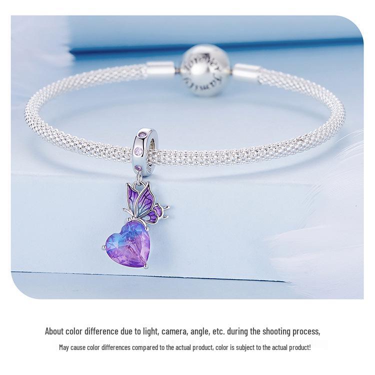 S925 Silver Gradient Purple Butterfly Pendant Bracelet