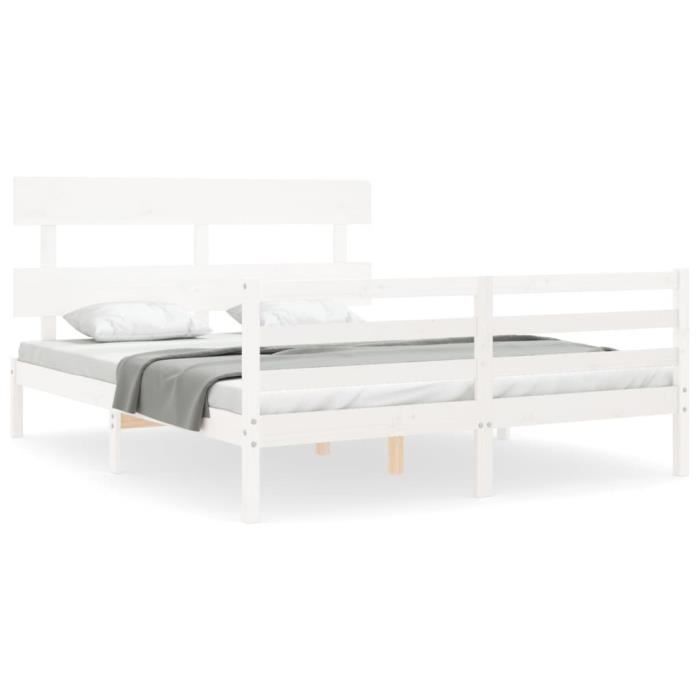 VidaXL Bed Frame with Headboard White 160x200 Cm Solid Wood 3195102