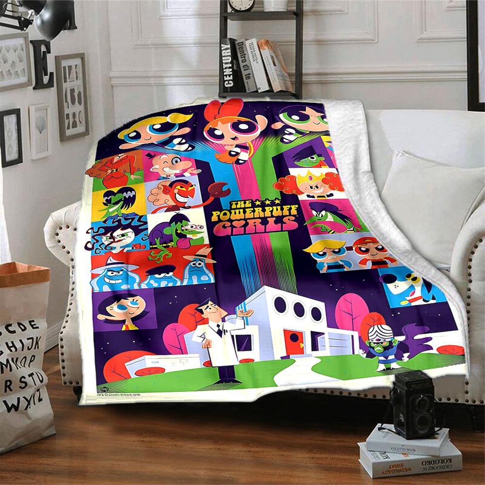 1pc Powerpuff Girls Science Lab Cozy Print Blanket Lightweight Warm Flannel Throw Blanket For Sofa, Bed, Living Room