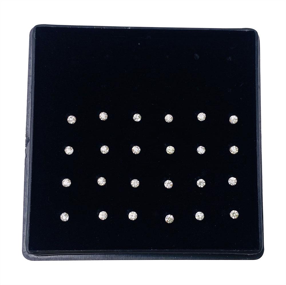 Stainless Steel Rhinestone Nose Studs - Titanium Steel, 24-Pack