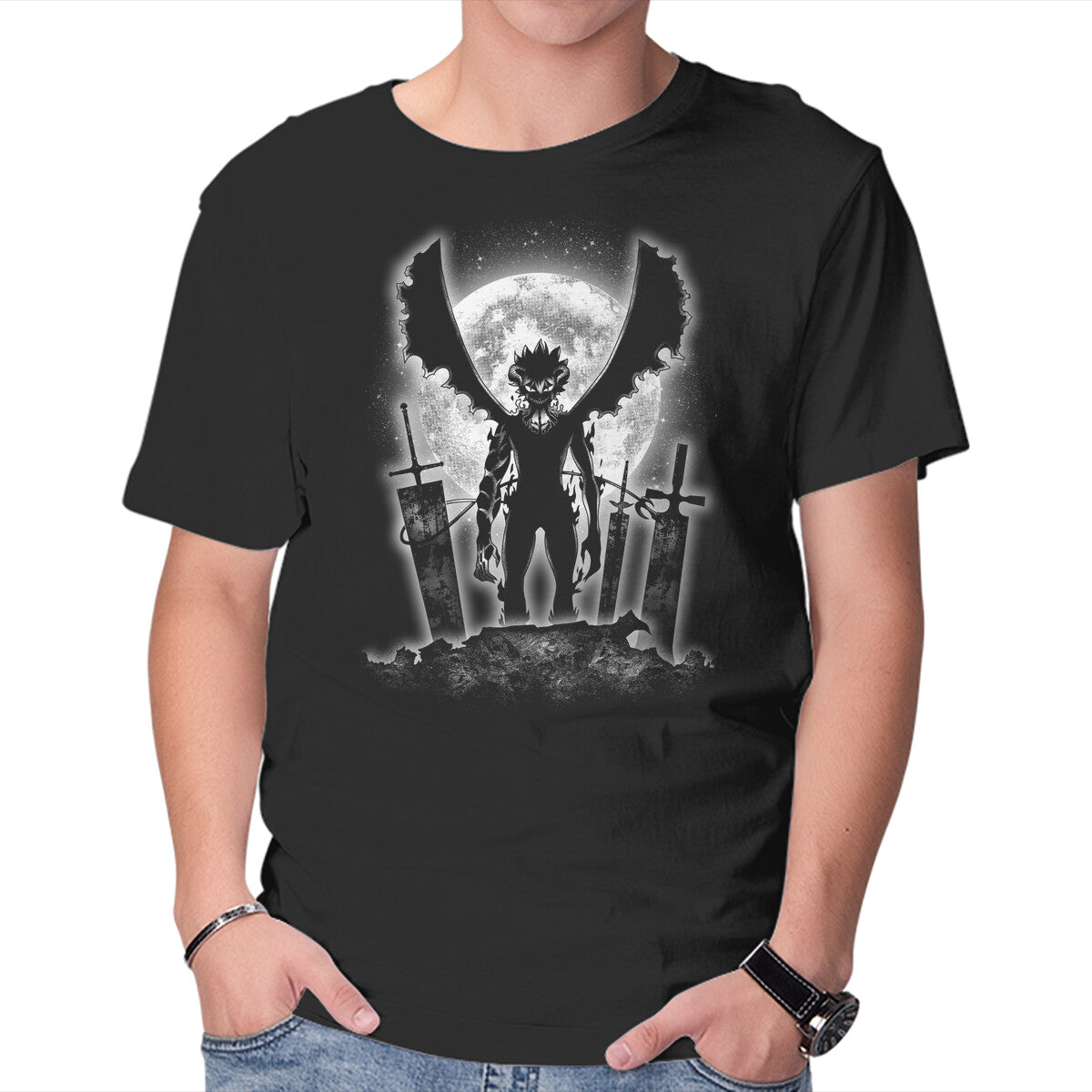 Unisex Crew Neck T-Shirt Moonlight Devil Graphic Short Sleeve Casual Tee XXXXL