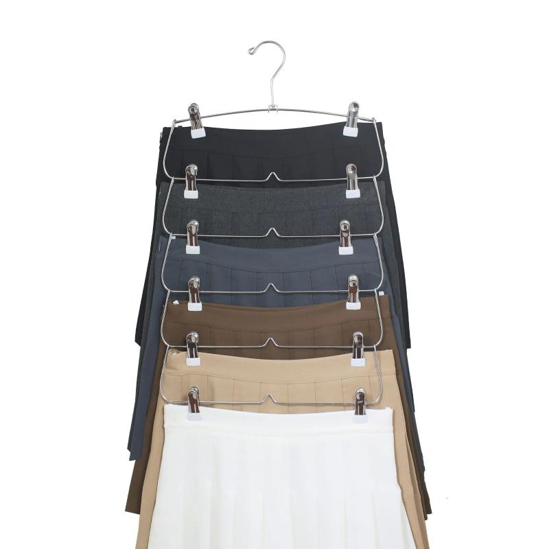 6 Tier Metal Pants Hanger With Clips Spacesaving Durable Storage For Skirts And Trousers Black