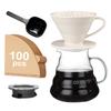 4 Pieces Pour Over Coffee Maker Set - Include Glass Pot & 100pcs Paper Filter & Ceramic Pour Over Coffee Dripper & Coffee Spoon