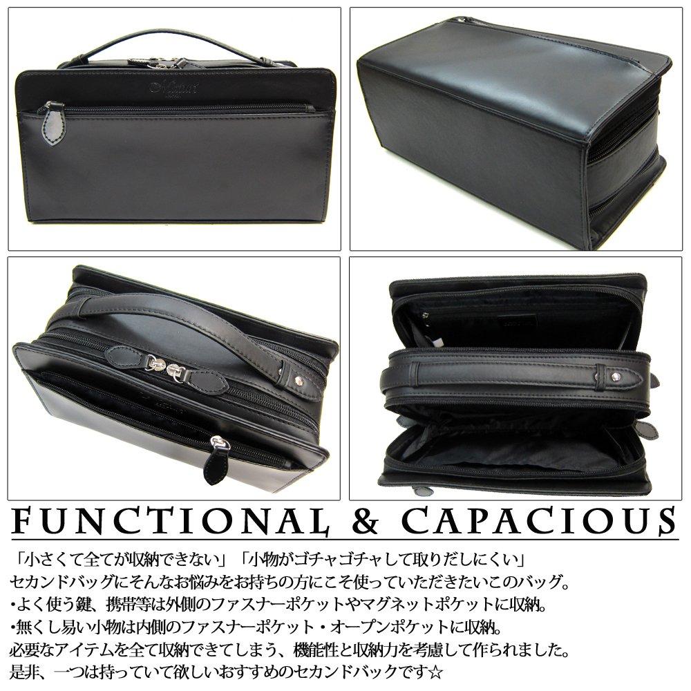 Maturi Cordovan Horse Leather Double Zipper Second Bag, Black, MT-14