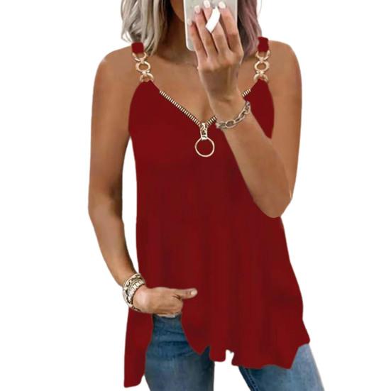 

Молния V-образный вырез Без рукавов Слинг-топ Цепные бретели Свободный крой с открытой спиной XL вино красного
