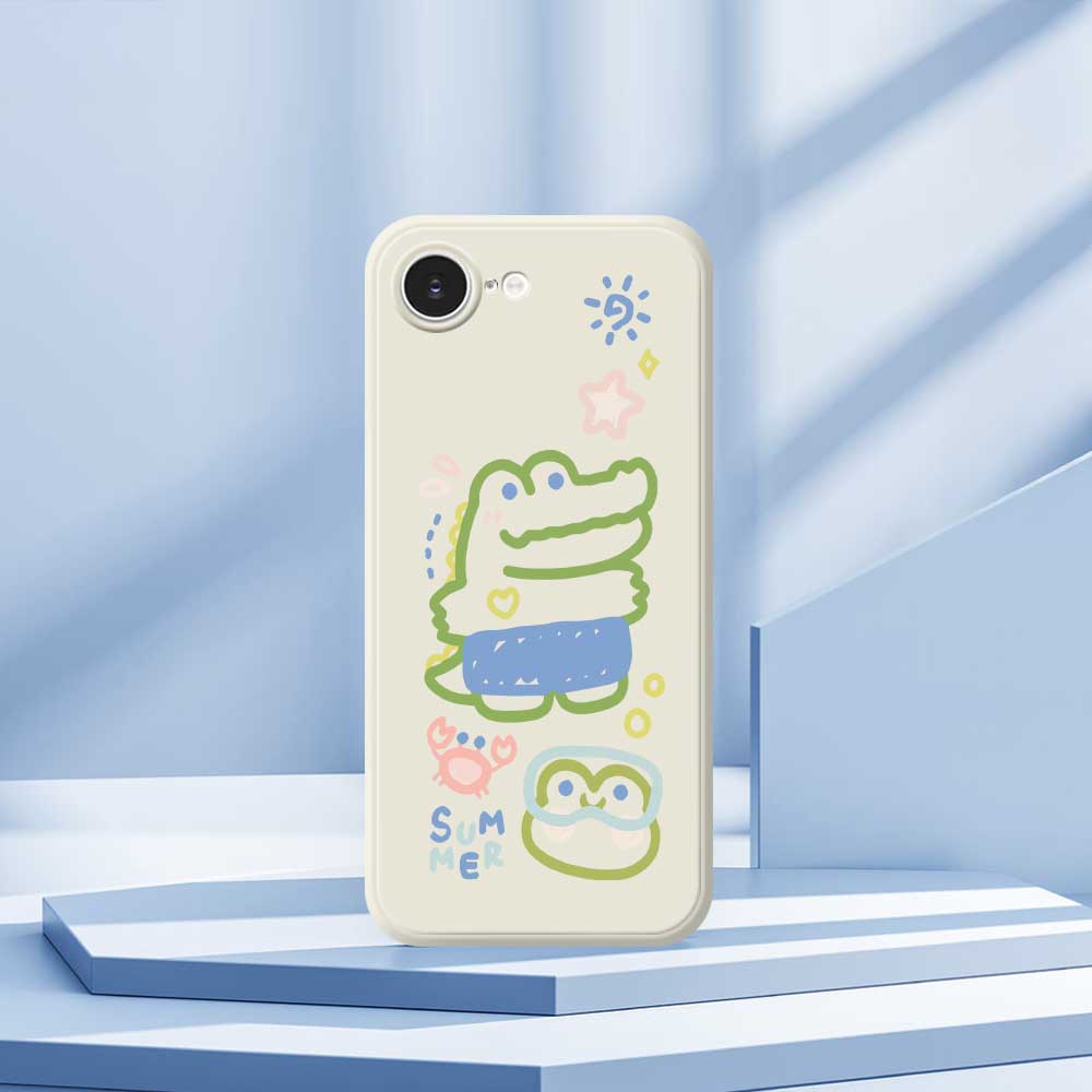 For iPhone 16e Case Frog Alligator Pattern Printing Straight Edge TPU Phone Back Cover