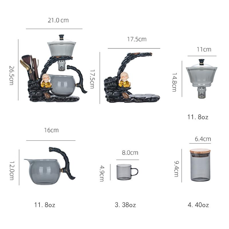 Magnetic lazy tea set 1 set - automatic little monk glass teapot, tea cup, tea can, tea tray Chinese Kung Fu tea set