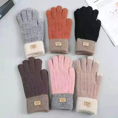Knitted Touch Screen Gloves Autumn and Winter Warm Anti-slip Velvet Gloves Thickened Korean Style Unisex Woolen Gloves