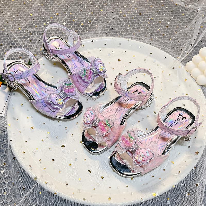Girls Cartoon Sandals 2025 Summer New Children's Korean Version Bow Rhinestone Princess Shoes Breathable Beach Shoes