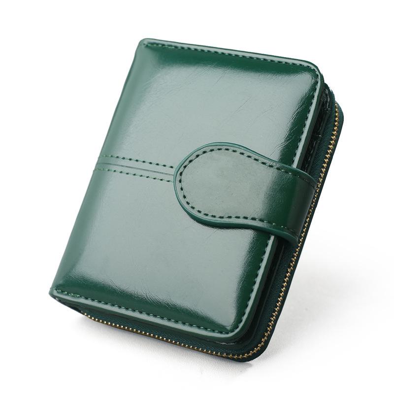 

Women Square Wallets Greased Leather Ladies Zipper Coin Purse Female Small Clutch Money Bag Credit Card Holder Cute Short Wallet