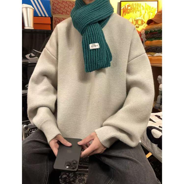 Autumn/Winter Men's Loose Lapel Sweater - Trendy Hong Kong Style Long Sleeve Knitwear