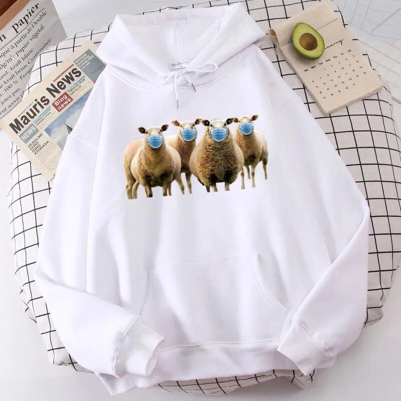 

Толстовки с эстетической маской и овечкой, забавные женские толстовки с капюшоном, зимняя одежда, толстовки с капюшоном с графическим рисунком, негабаритные WoUnisex, хлопковая одежда 4XL