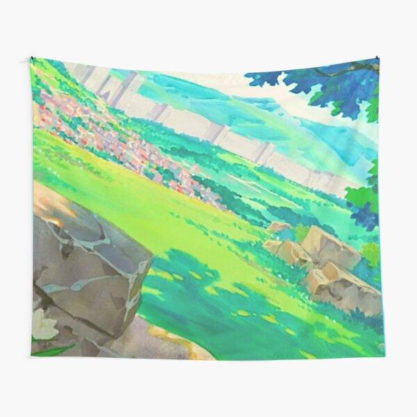Anime Scenery Tapestry Japanese Mountain with Cherry Blossom Tapestries Sakura Village Wall Tapestry for Bedroom Aesthetic Decor