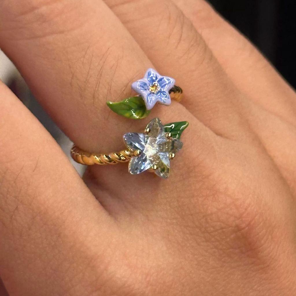 PANJBJ 925 Silver Stars Ring For Women Blue Crystal Opening Sweet Romance Irregular Versatile Jewelry Gift