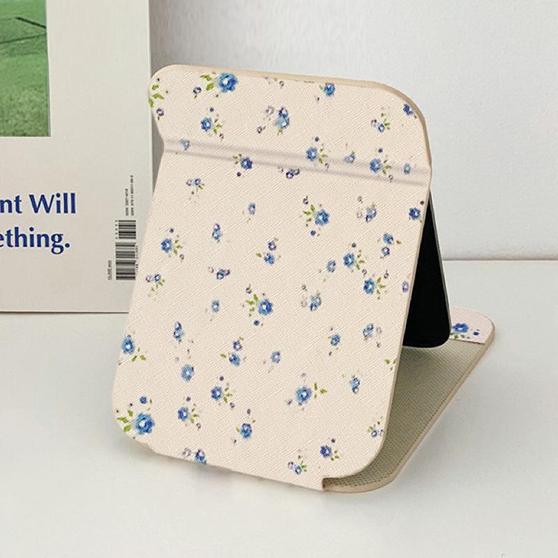 Tisch-Make-up-Spiegel Floral PU-Leder Schlicht Tragbar Handspiegel Faltbar Studenten Kompakt Niedlich Taschenspiegel