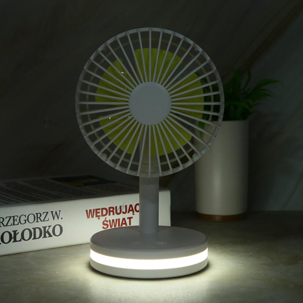 Adjustable Speed Desk Fan for Home, Quiet Operation Fan with LED Bedside Small Light Function, Rechargeable Handheld Fan, Portable Mini Fan for