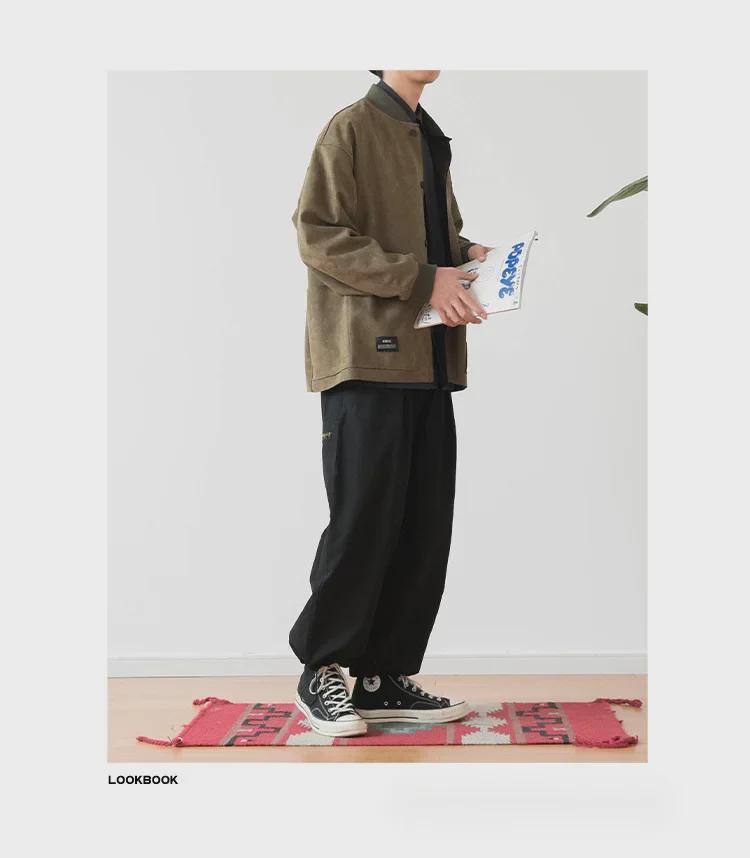 Jaqueta de beisebol unissex japonesa retrô de camurça com ombros caídos (Outono de 2022)