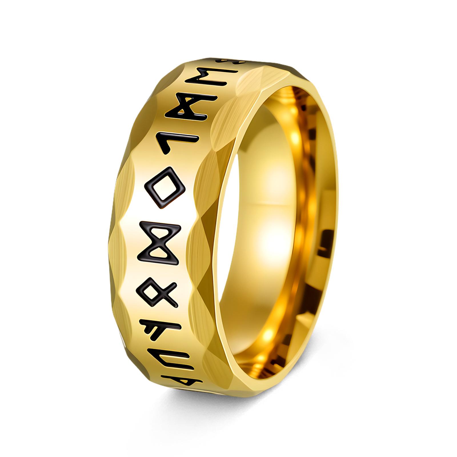 

Vintage Viking Rune Titanium Steel Ring Norse Jewelry For Men Pirate Durable no. 6 золотой