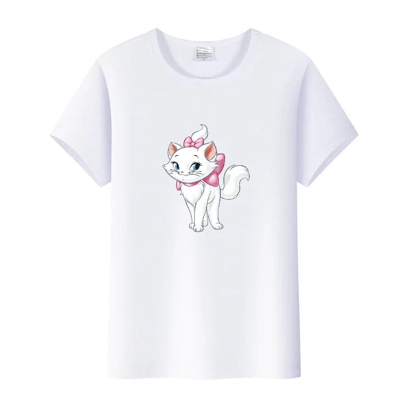 Fashion Marie Cat Cartoon Tees Summer Tops Hip Hop Short Sleeve Girl T-Shirts Plus Size Clothing Blouses Gift Unisex