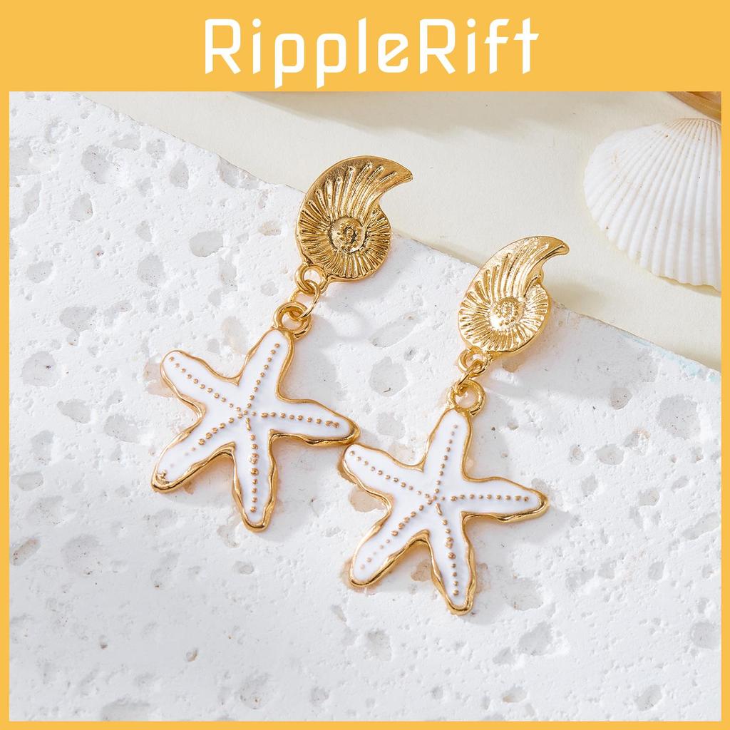 Summer Ocean Starfish Earrings With Alloy Shell Design For Women Beach Jewelry