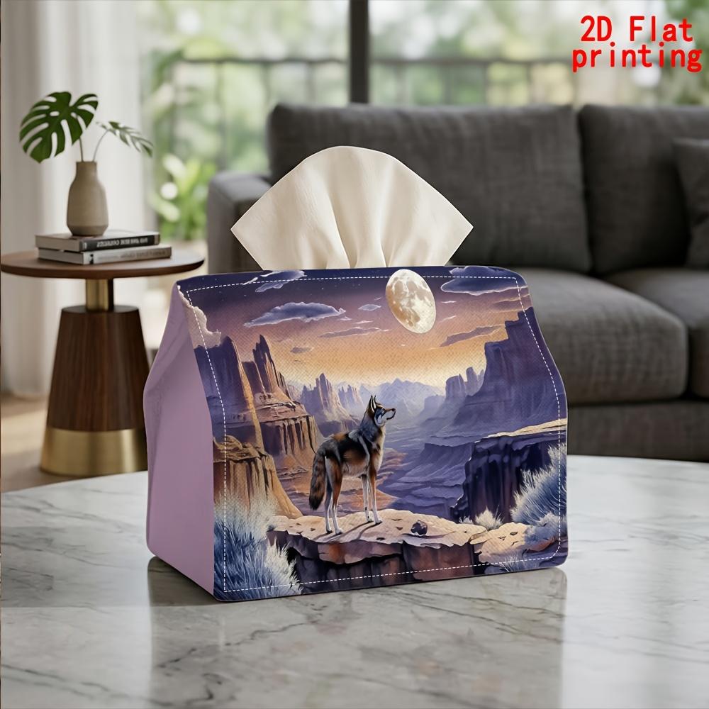 2D Flat 1pc, Tissue Box. Wolf Gazing at The Pattern Napkin Dispenser, Reusable, Daily Desktop Tissue Organizer, Suitable for Kitchen Living Room Bedro