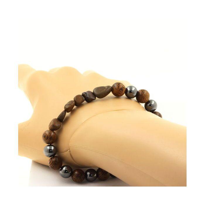 Steine ​​und Mineralien. Armband Opale Boulder aus Australien + Hämatit-Perlen + Holz 8 mm. Hergestellt in Frankreich.