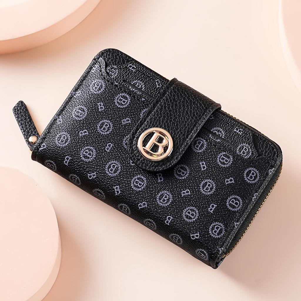 Women's Medium-Length Wallet with Button and Zipper - European & American Style