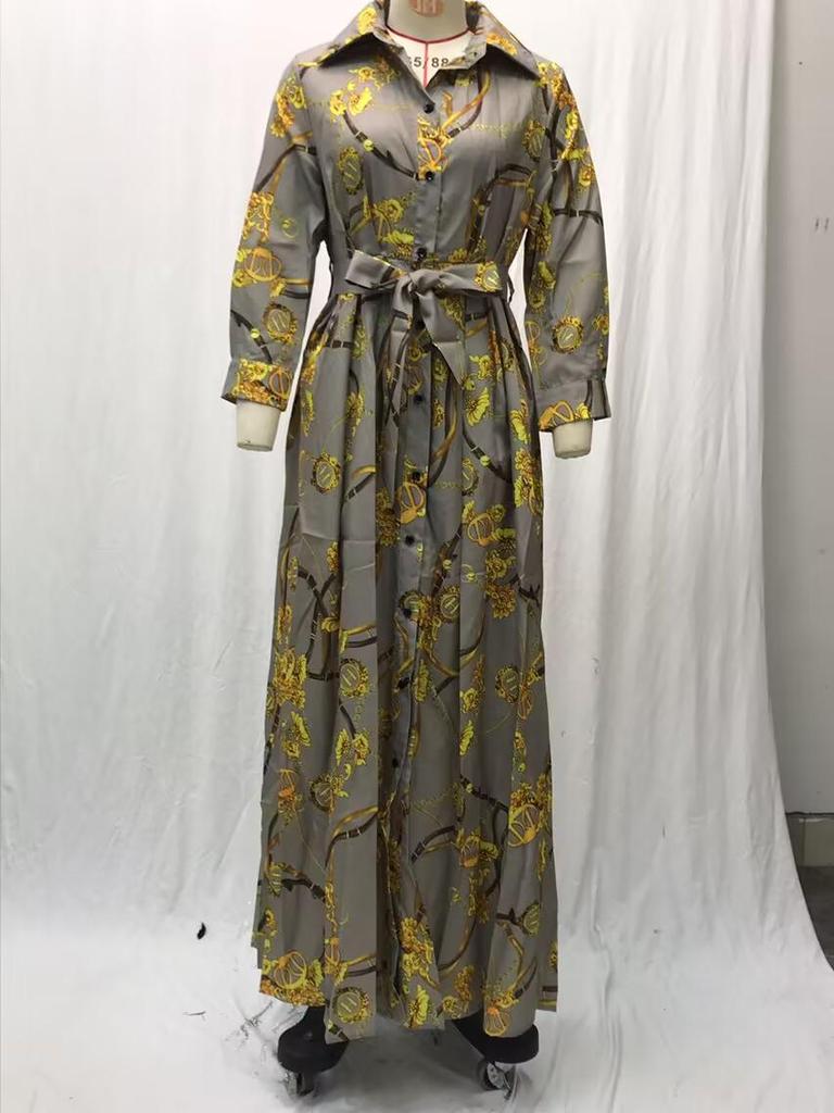 2025 Elegantes langes Robenkleid mit französischem Retro-Print für Frühling und Herbst - Neue modische muslimische Damenbekleidung