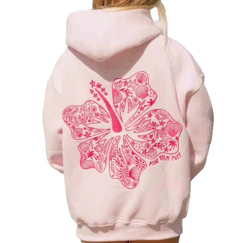 European-American Fashion Embroidered Casual Hooded Sweatshirt with Velvet Lining - Women's Autumn/Winter Collection