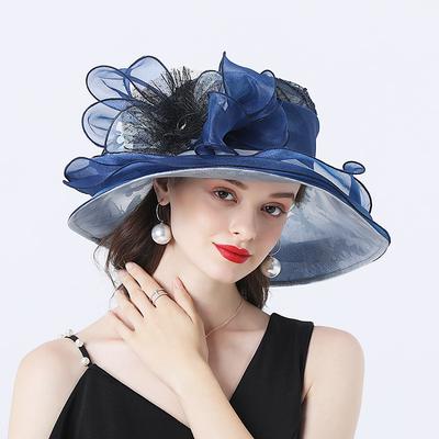Vintage Organza Kentucky Derby Hüte für Frauen Große Strandhüte Blumen Sonnenhut Breite Krempe Fedora Faltbar