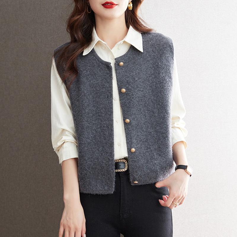 Round Neck Knitted Sleeveless Vest for Women, Fashionable and Versatile Warm Layered Vest Jacket Can Be Worn Inside and Outside